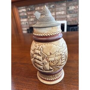 Vintage 1977 Avon Ceramarte Sailing Ship Beer Stein Lidded Nautical Mug Brazil